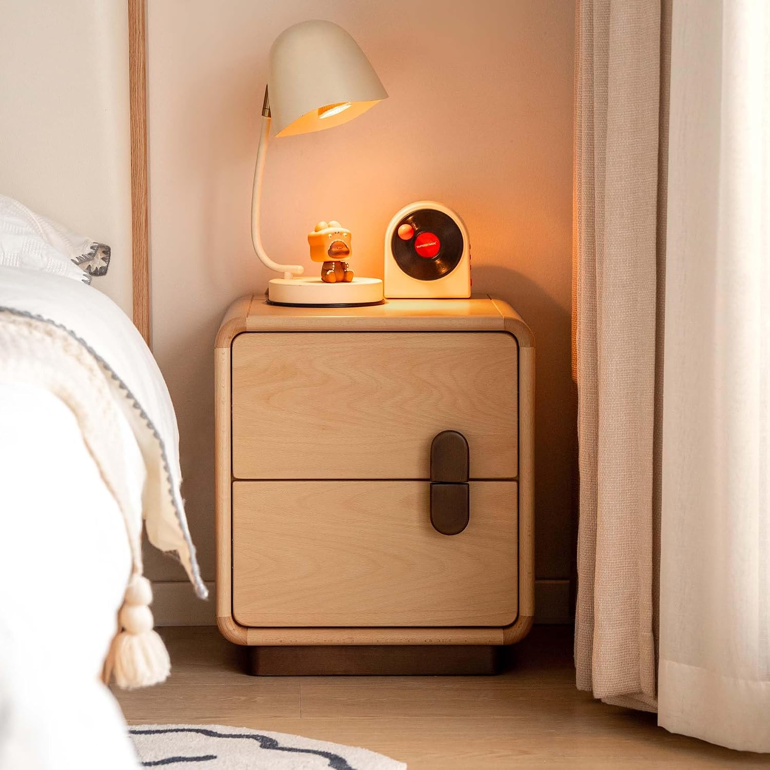 Solid Wood Nightstand 2 Drawers - Mesita de noche de madera maciza