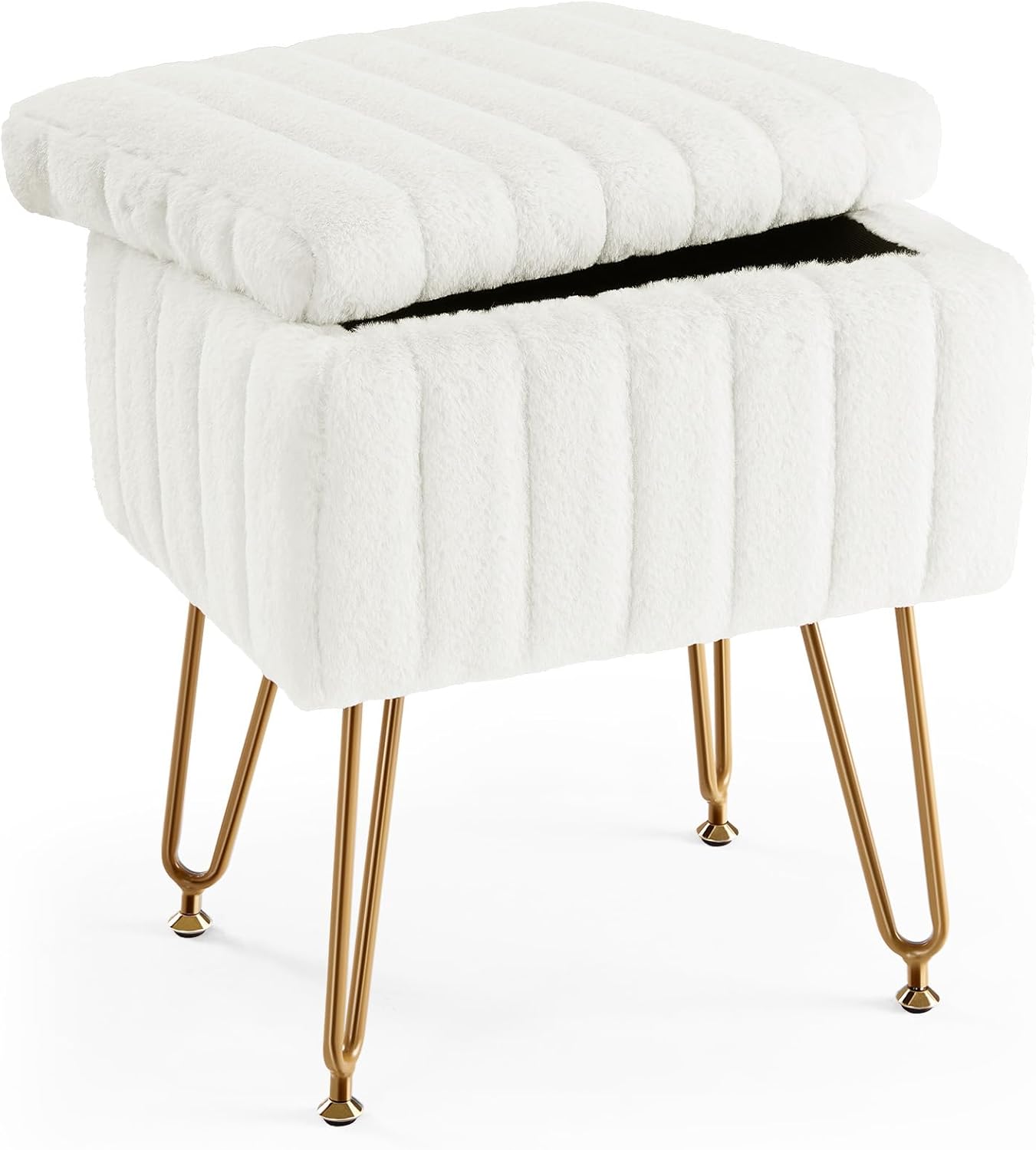 Bedroom Furniture - Taburete de almacenamiento blanco, otomana acolchada