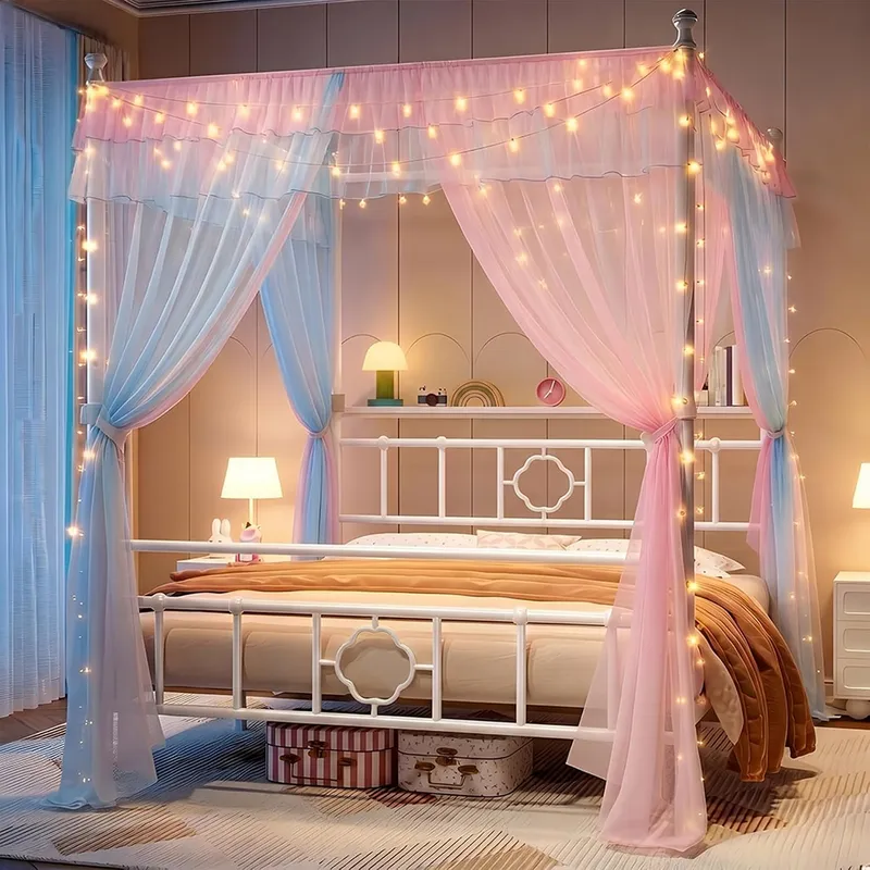 Canopy Bed Frame Metal Queen - Estructura de cama con cabecero y