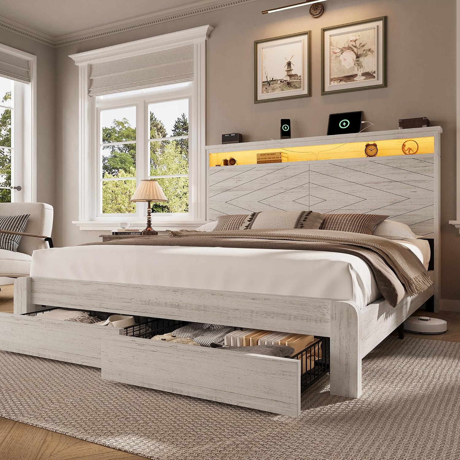 King Size Bed Frame With Storage Drawers - Base de Cama King Size de