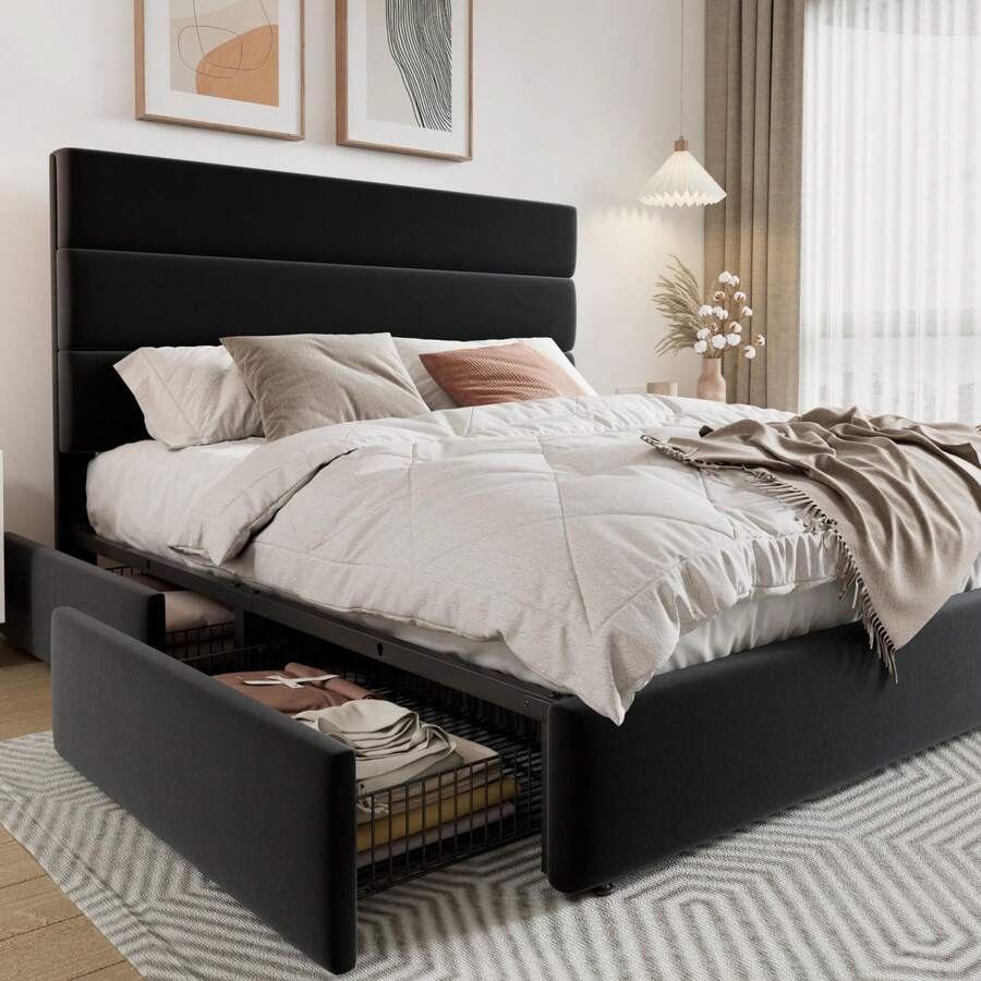 King Size Bed Frame With Storage Drawers - Base de Cama con Plataforma Tamaño
