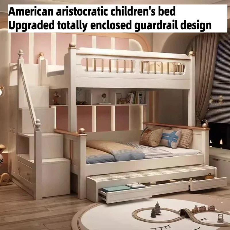 King Size Bed Frame With Storage Drawers - Cama alta de madera de 135x190cm