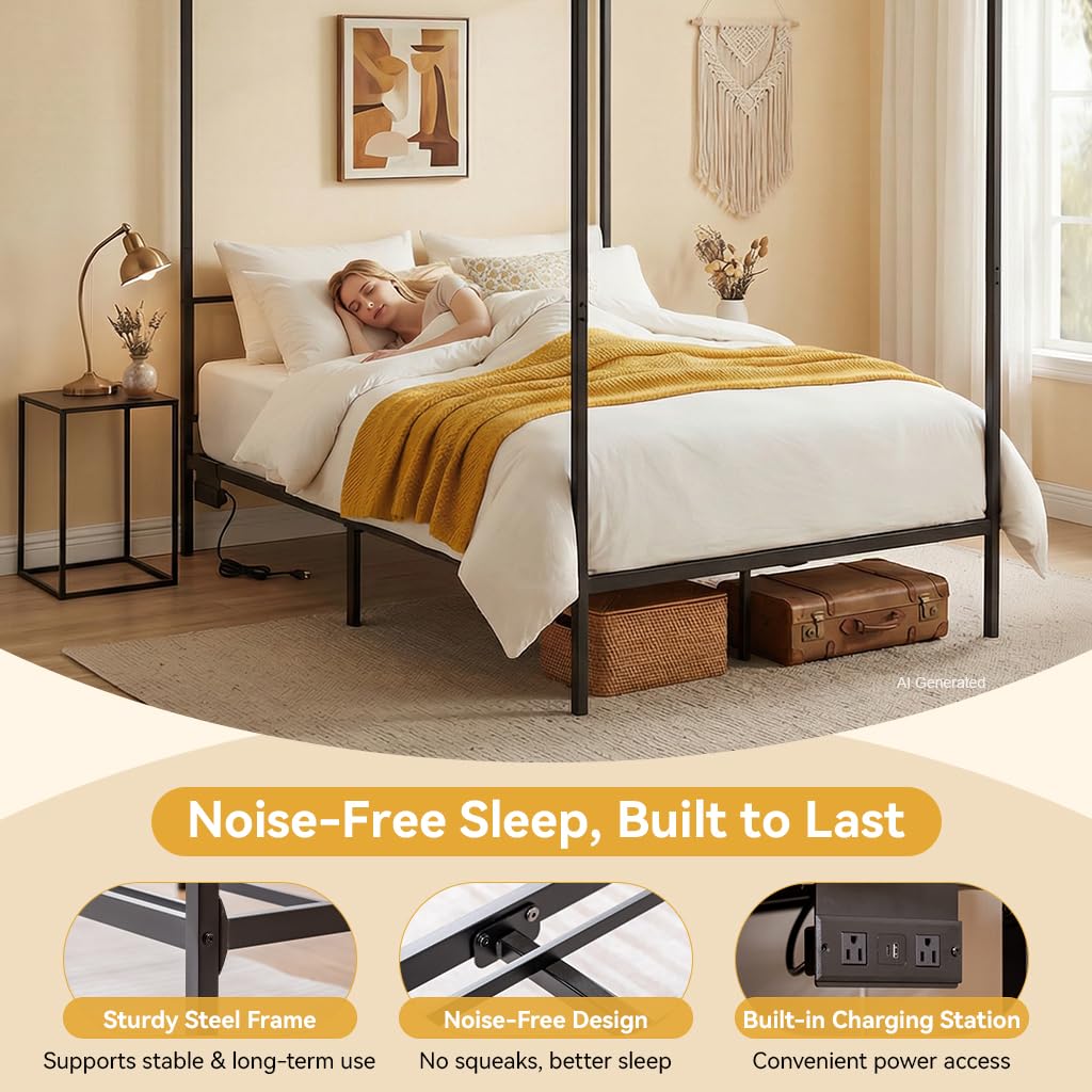 Base de Cama con Dosel Queen d - Canopy Bed Frame Metal Queen reseña y precio