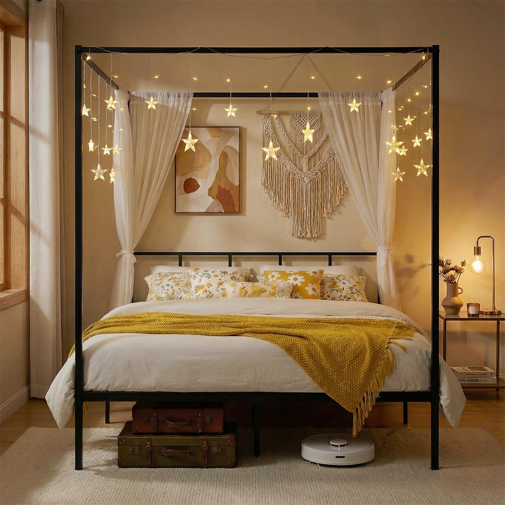 Base de Cama con Dosel Queen d - Canopy Bed Frame Metal Queen reseña y precio