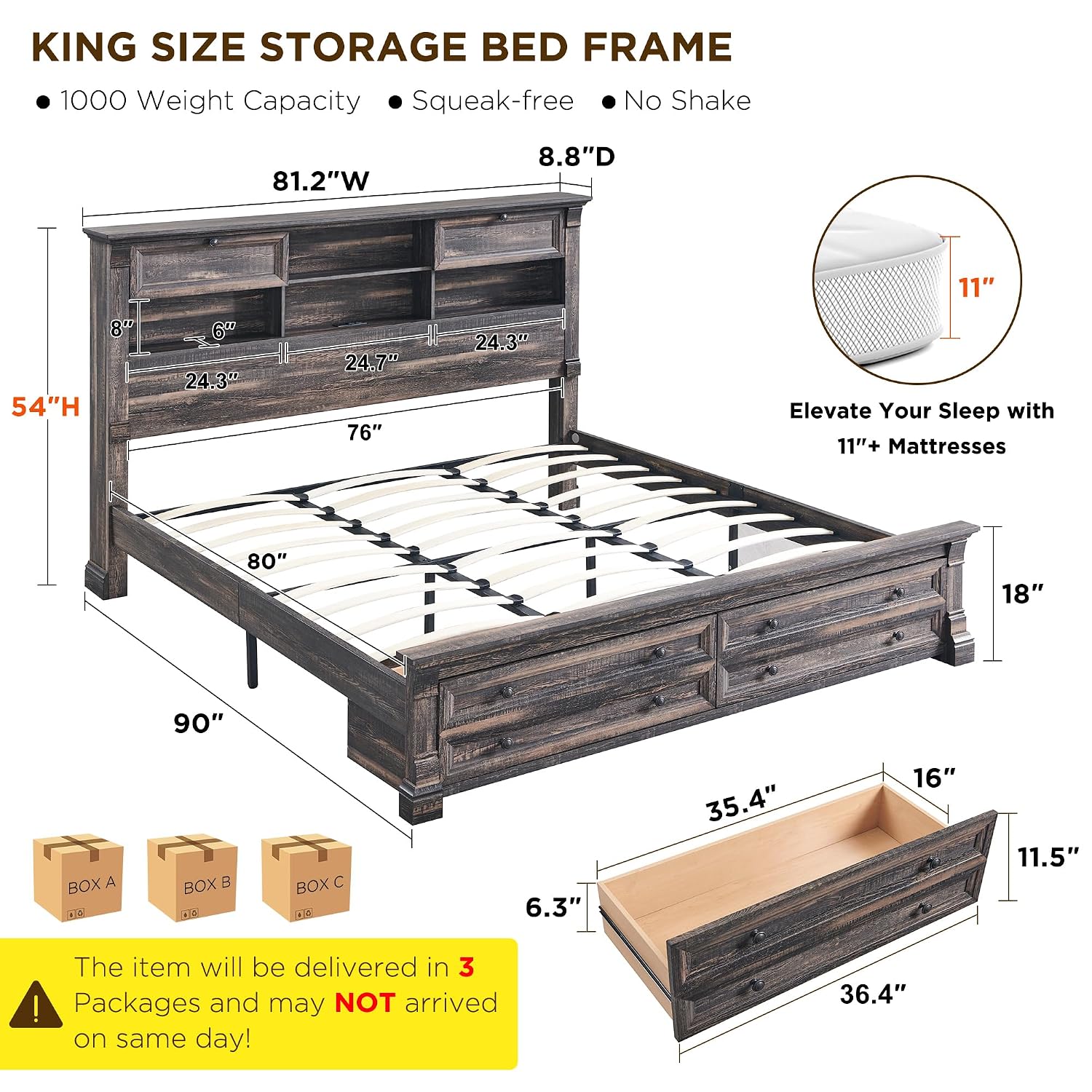 Base de Cama King Size con Cab - King Size Bed Frame With Storage Drawers reseña y precio