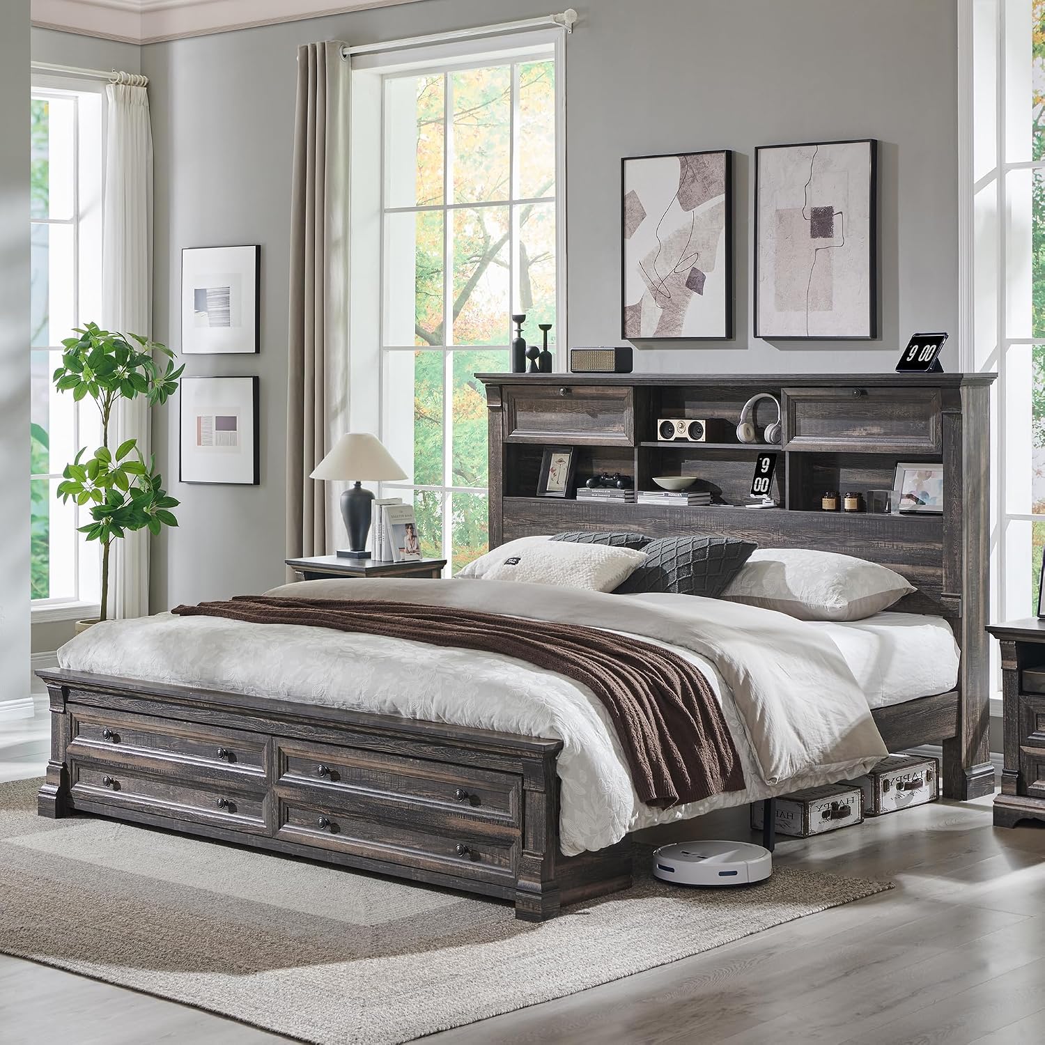 Base de Cama King Size con Cab - King Size Bed Frame With Storage Drawers reseña y precio