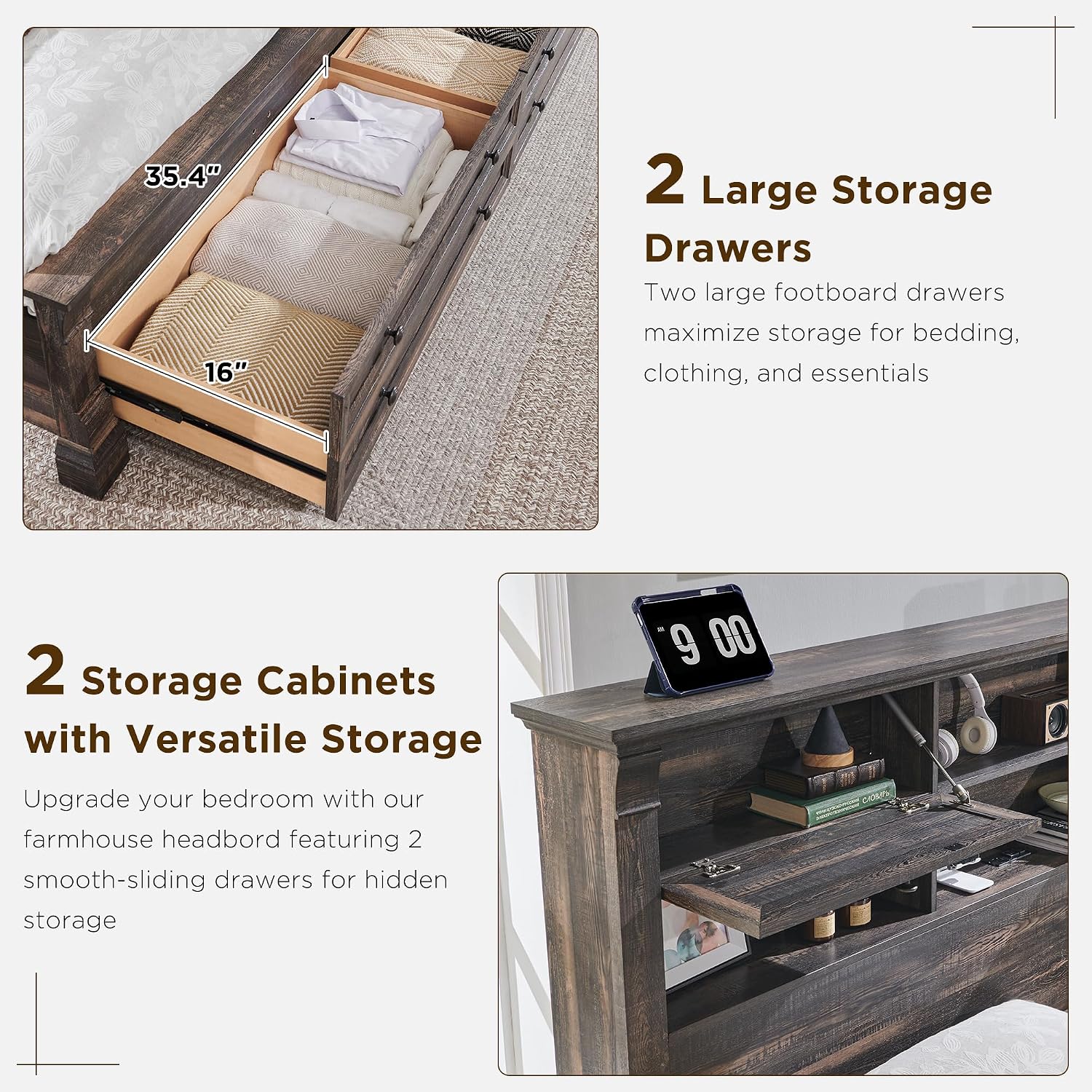Base de Cama King Size con Cab - King Size Bed Frame With Storage Drawers reseña y precio