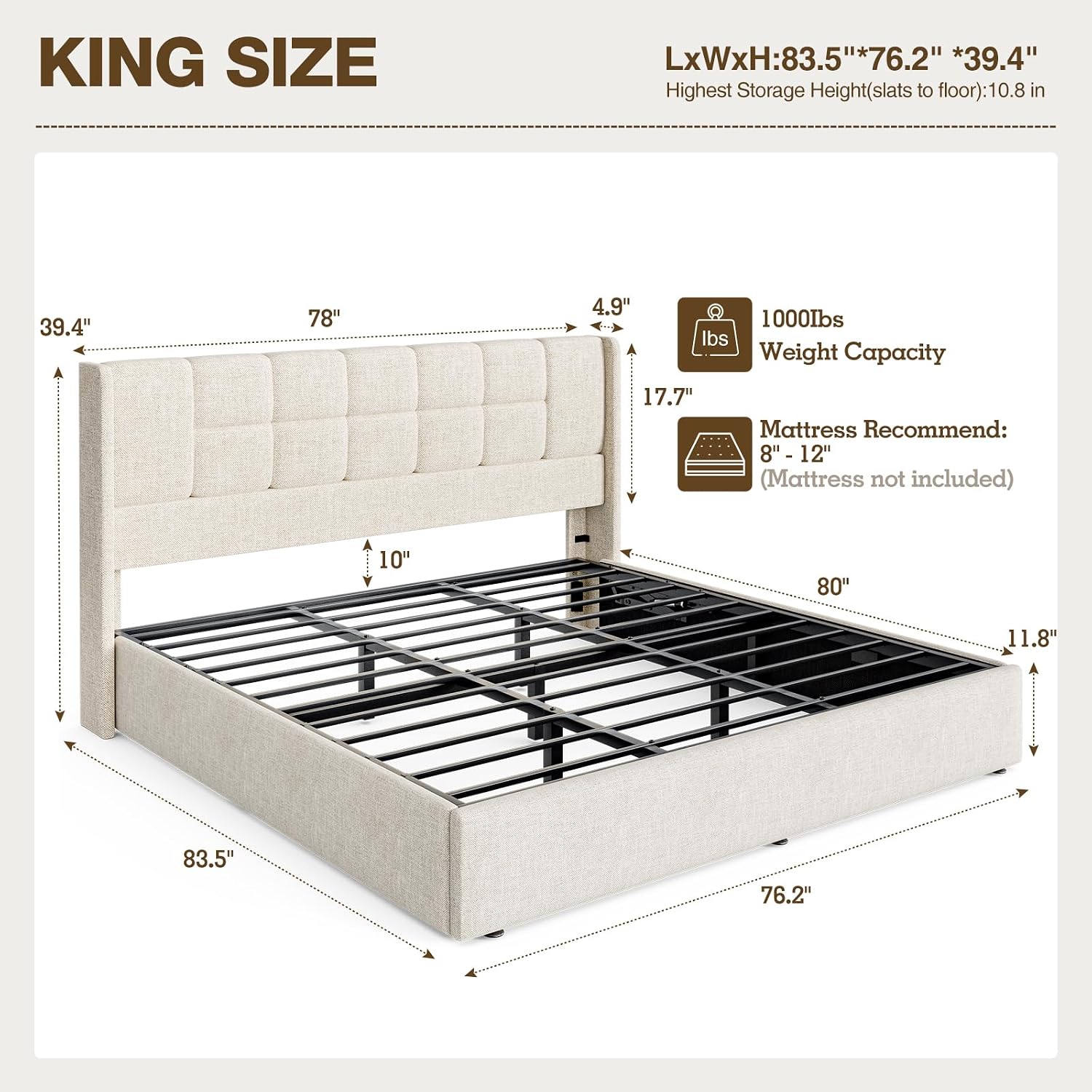 Base de Cama King Size con Ele - Gas Lift Storage Bed Hydraulic reseña y precio