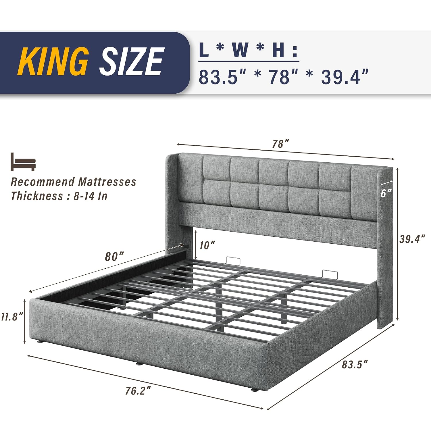 Base de Cama King Size con Ele - Gas Lift Storage Bed Hydraulic reseña y precio