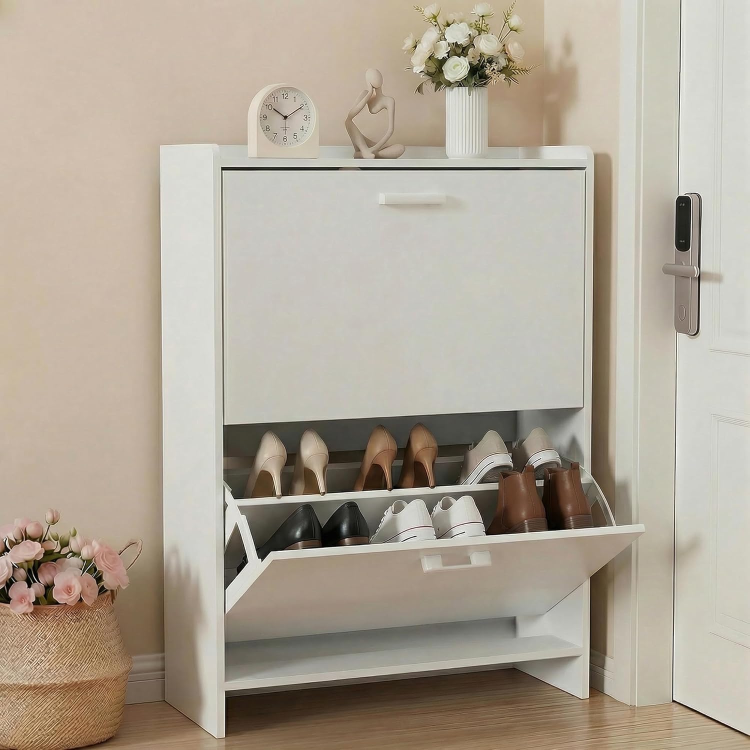# Zapatero Estrecho con 2 Cajo - Shoe Rack Cabinet Narrow Entryway reseña y precio