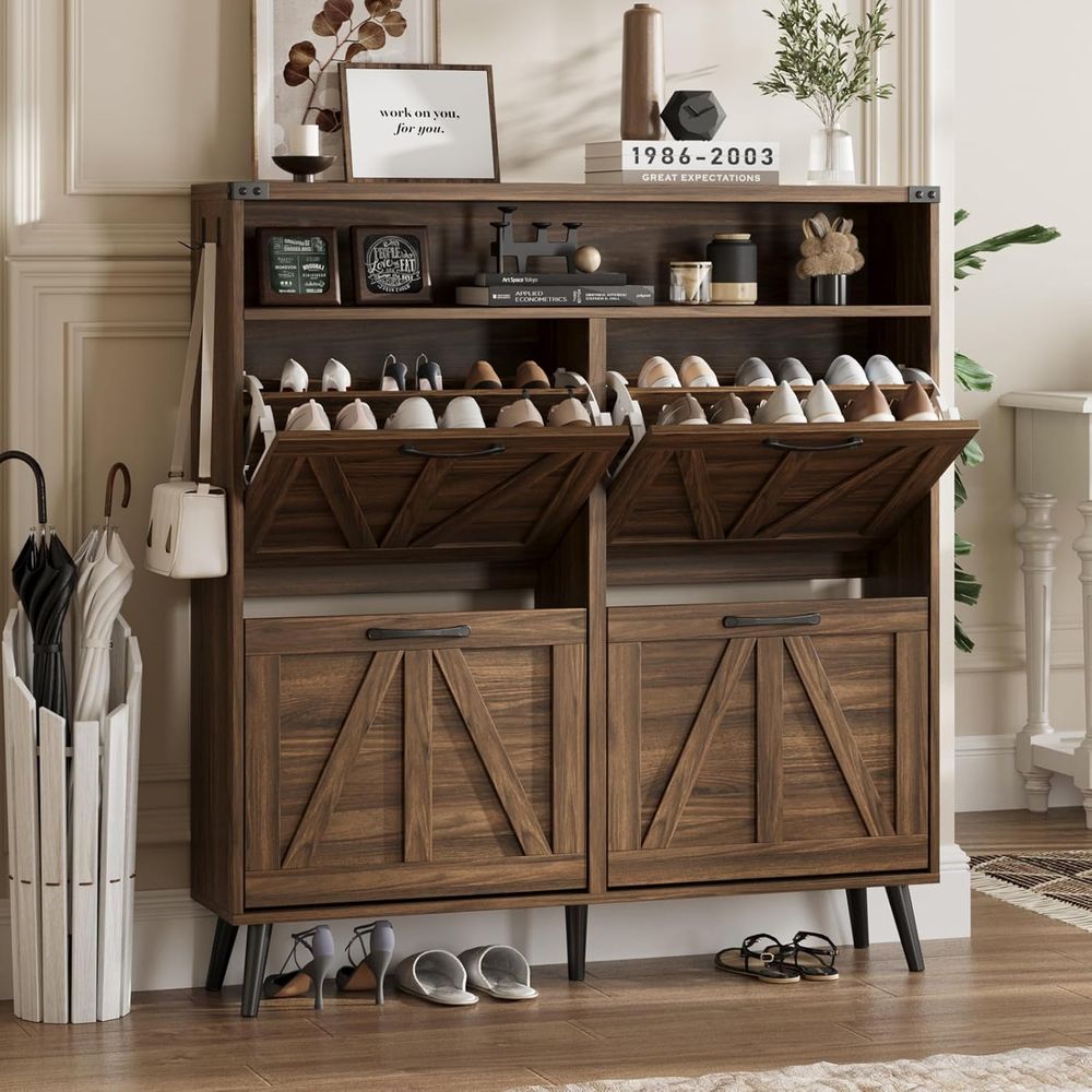 Zapatero con 4 compartimentos, - Shoe Rack Cabinet Narrow Entryway reseña y precio