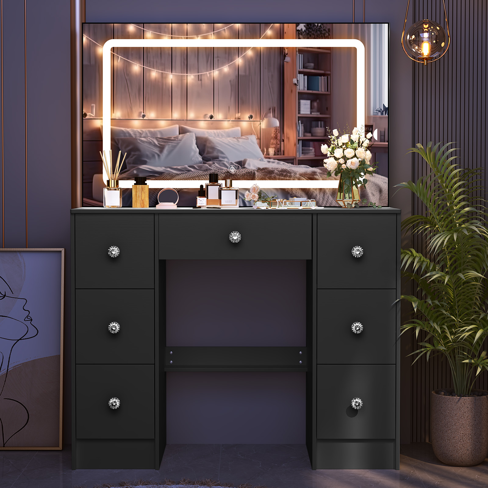 Mesa de Maquillaje Negra con E - Dressing Table Vanity With Lighted Mirror reseña y precio