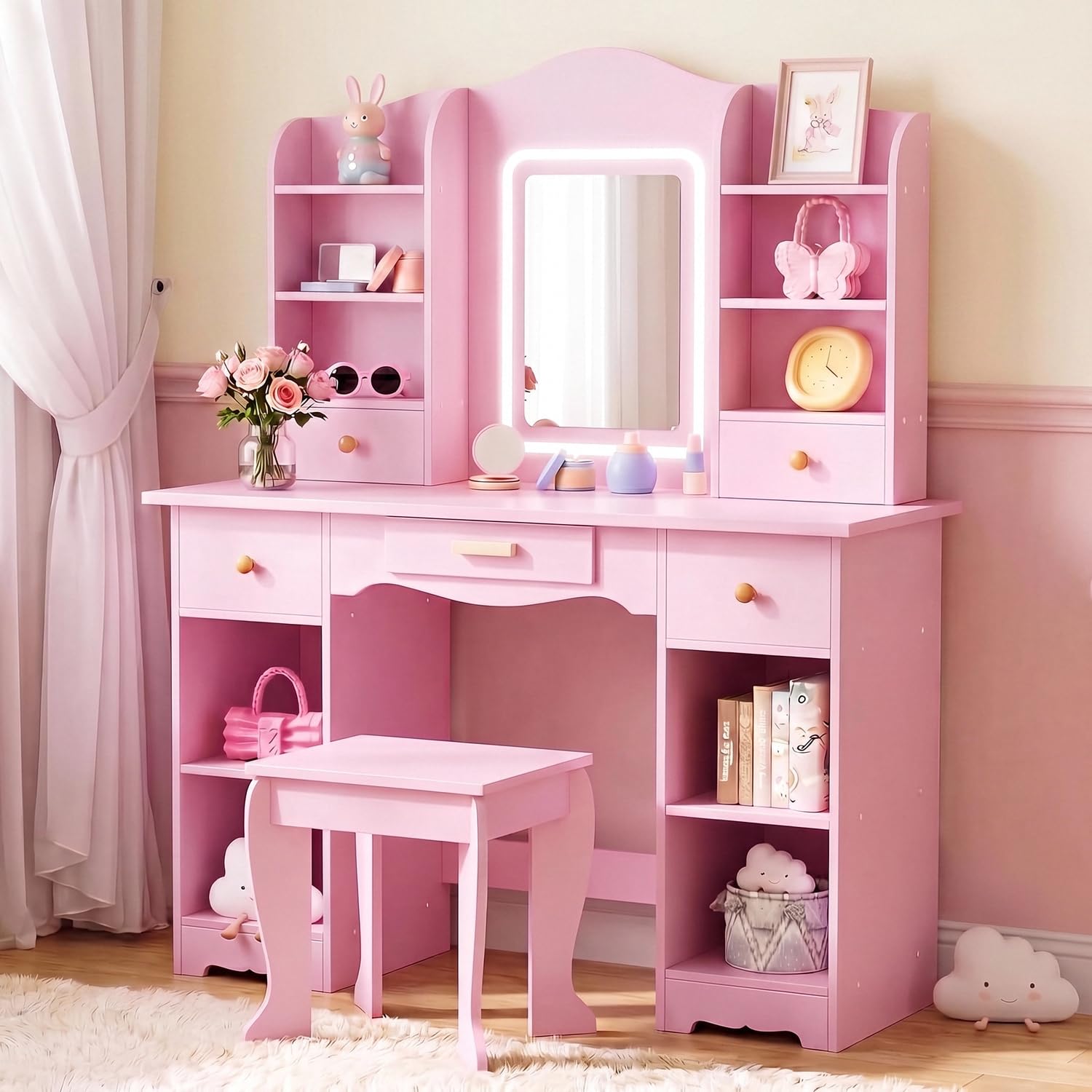 Tocador Infantil con Luces de  - Dressing Table Vanity With Lighted Mirror reseña y precio