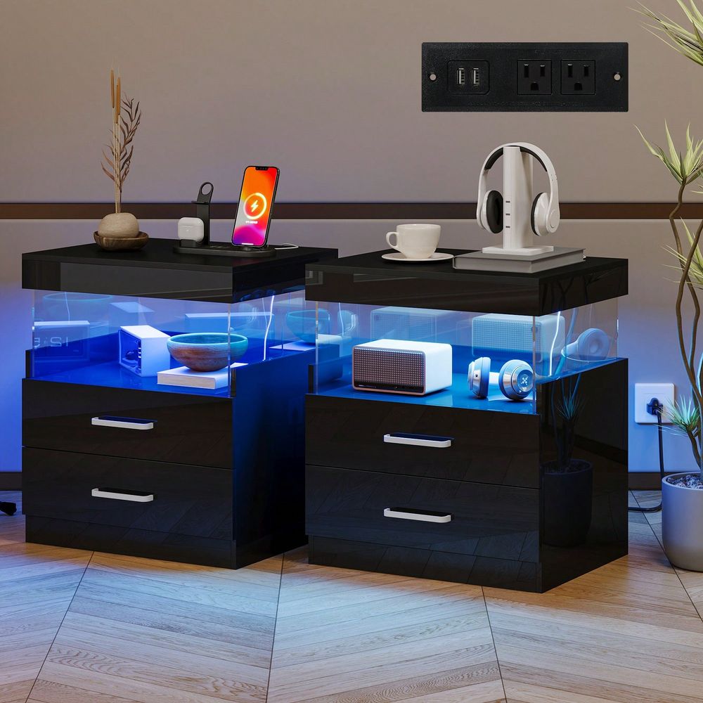 Mesa de Noche LED Negra con Es - Floating Nightstand With Led Light reseña y precio