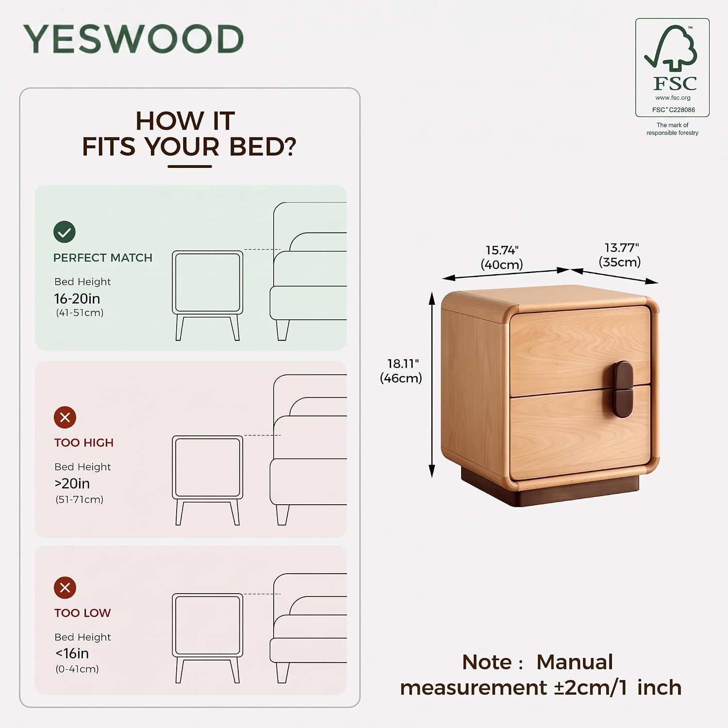 Mesita de noche de madera maci - Solid Wood Nightstand 2 Drawers reseña y precio