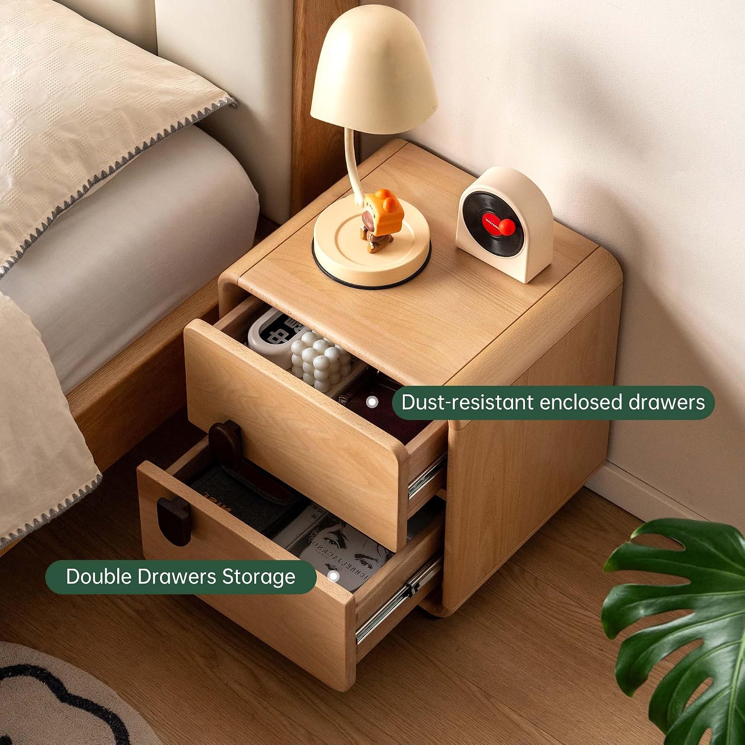 Mesita de noche de madera maci - Solid Wood Nightstand 2 Drawers reseña y precio