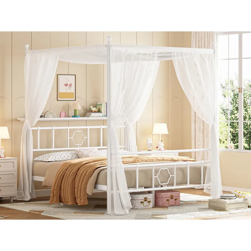 Estructura de cama con cabecer - Canopy Bed Frame Metal Queen reseña y precio