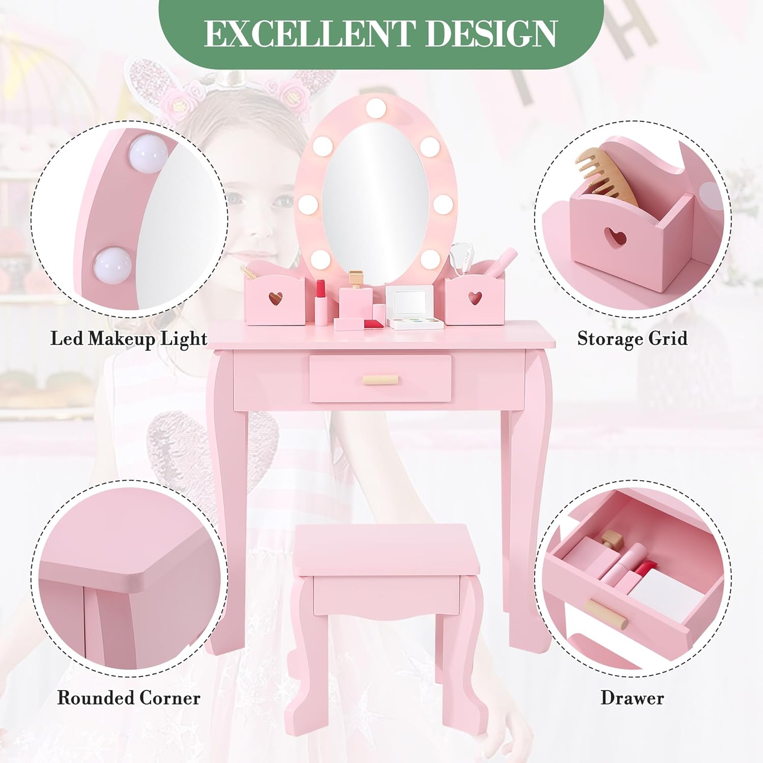 Juego de tocador y taburete pa - Dressing Table Vanity With Lighted Mirror reseña y precio
