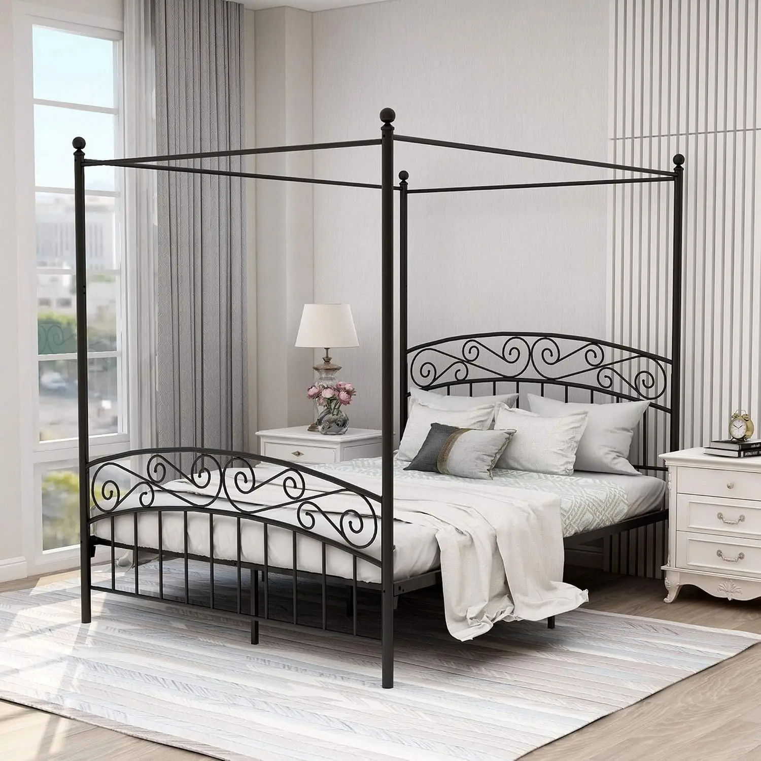 Base de Cama con Dosel Tamaño  - Canopy Bed Frame Metal Queen reseña y precio