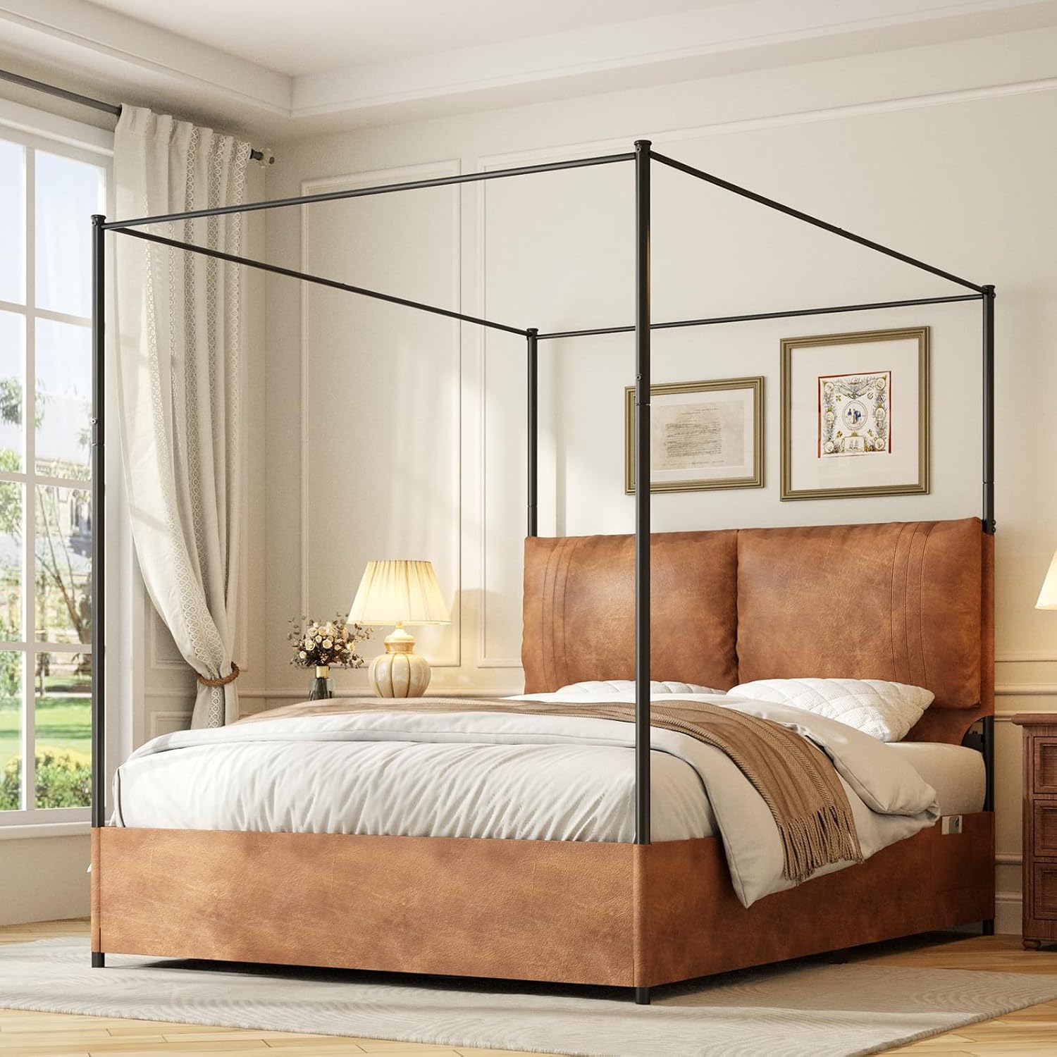 Base de Cama Queen con Dosel y - Canopy Bed Frame Metal Queen reseña y precio