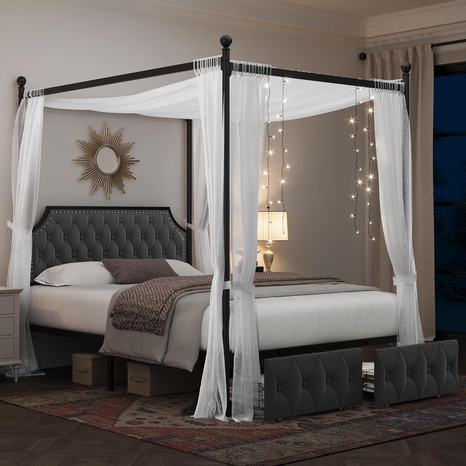 Estructura de cama con dosel y - Canopy Bed Frame Metal Queen reseña y precio