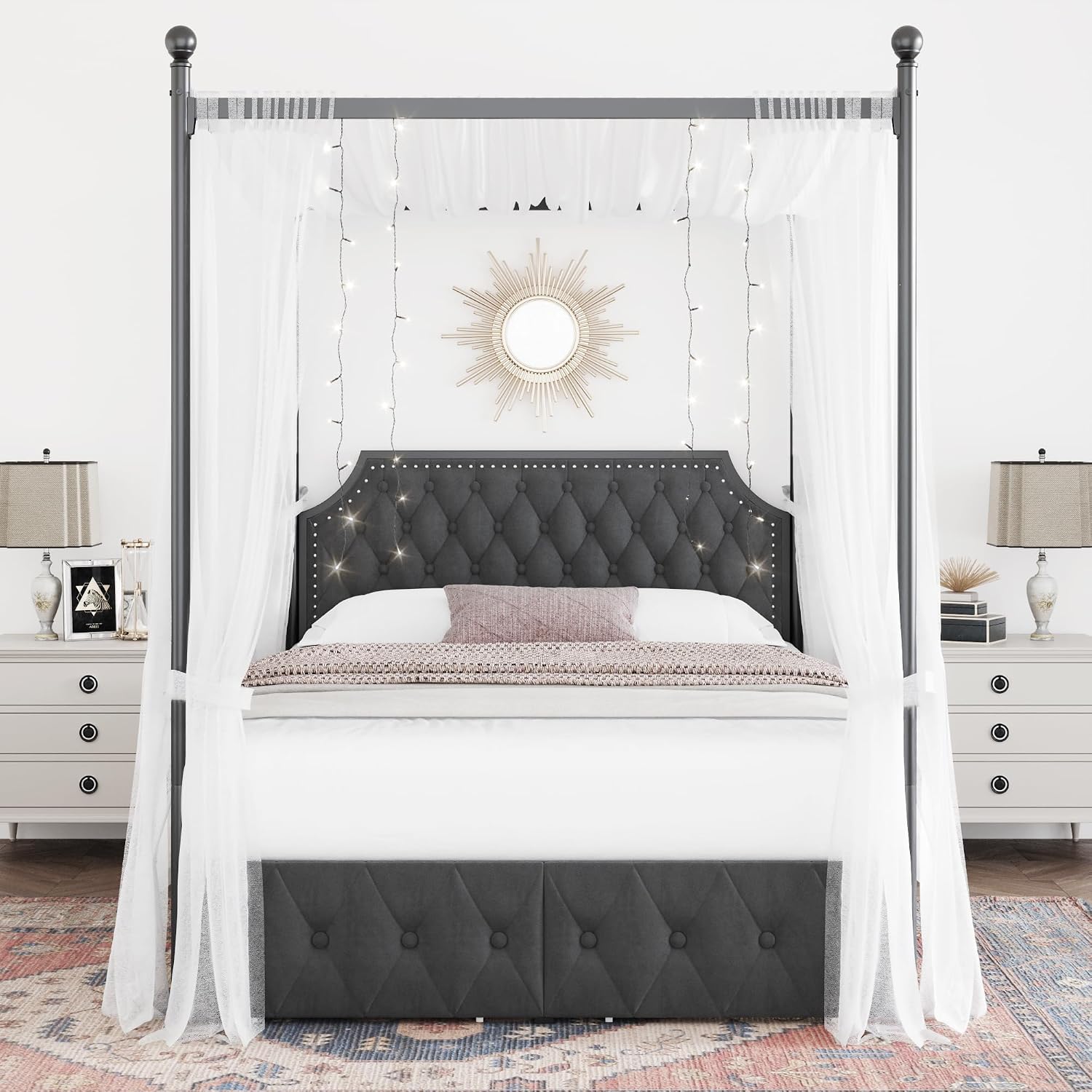 Estructura de cama con dosel y - Canopy Bed Frame Metal Queen reseña y precio