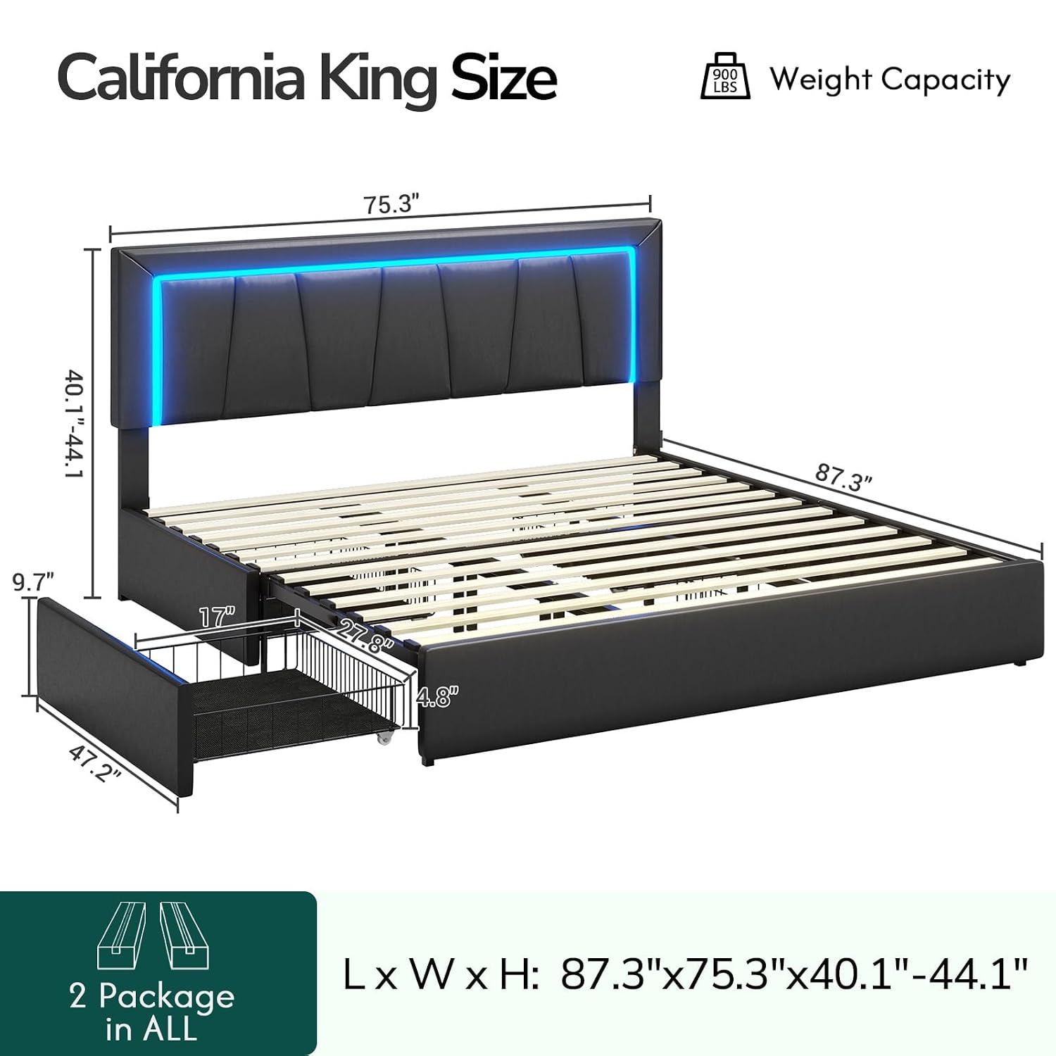 Base de Cama King Size Califor - King Size Bed Frame With Storage Drawers reseña y precio