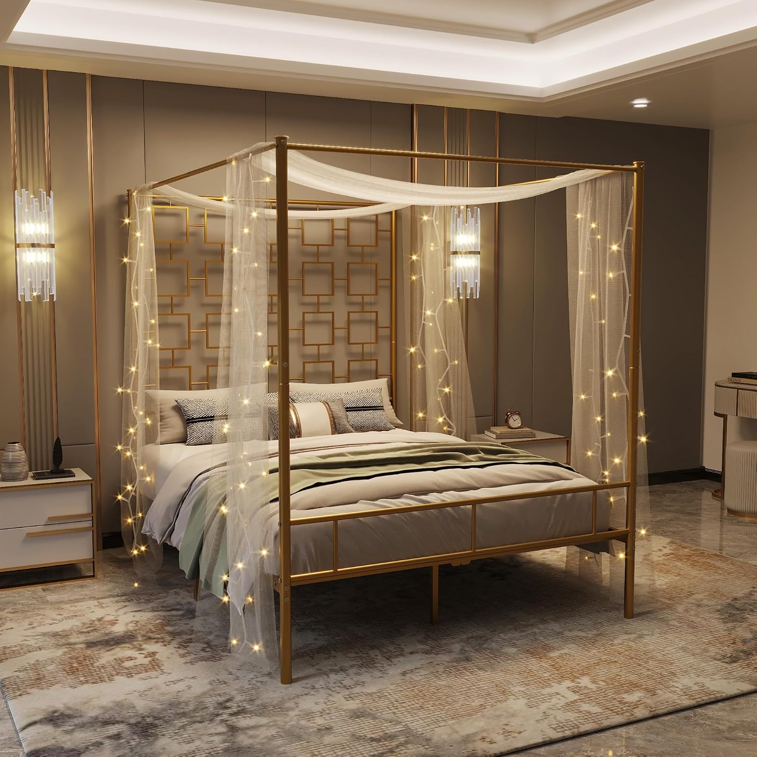 Base de Cama Queen con Dosel d - Canopy Bed Frame Metal Queen reseña y precio