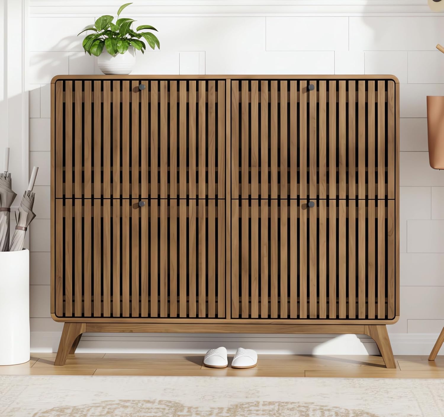 # Zapatero Grande de Bambú con - Shoe Rack Cabinet Narrow Entryway reseña y precio