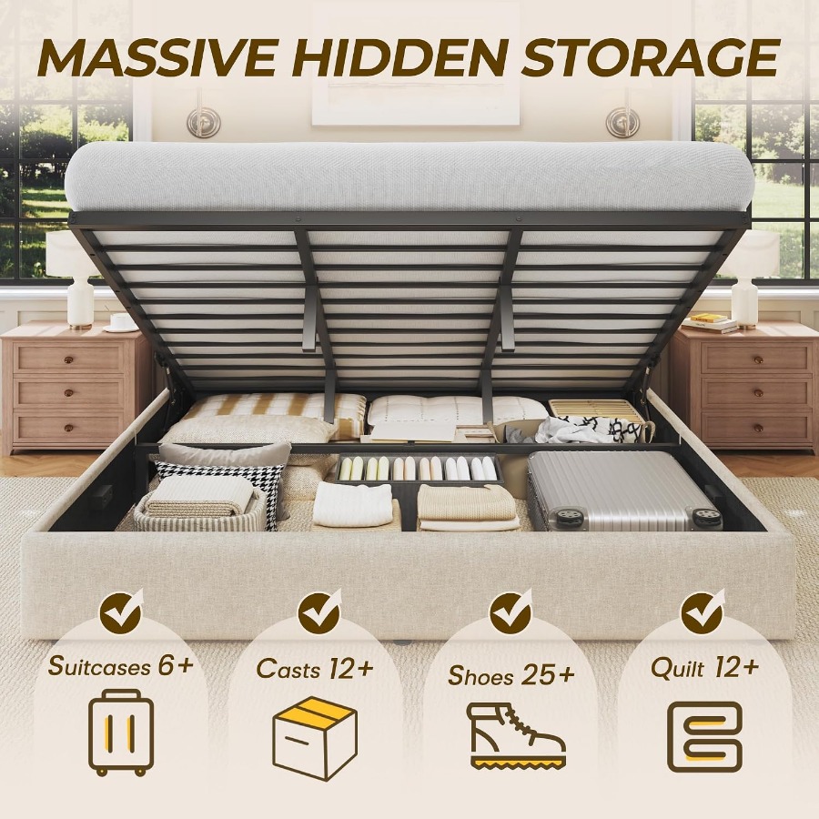 Estructura de cama con espacio - Gas Lift Storage Bed Hydraulic reseña y precio