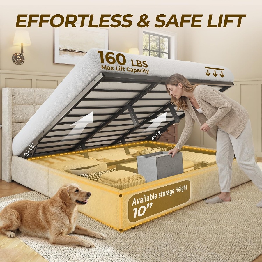 Estructura de cama con espacio - Gas Lift Storage Bed Hydraulic reseña y precio